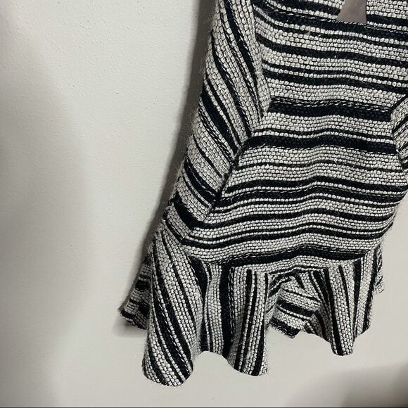 Three Floor Tweed Short Cut Pockets Ruffle Flare Mini Dress - Picture 9 of 13